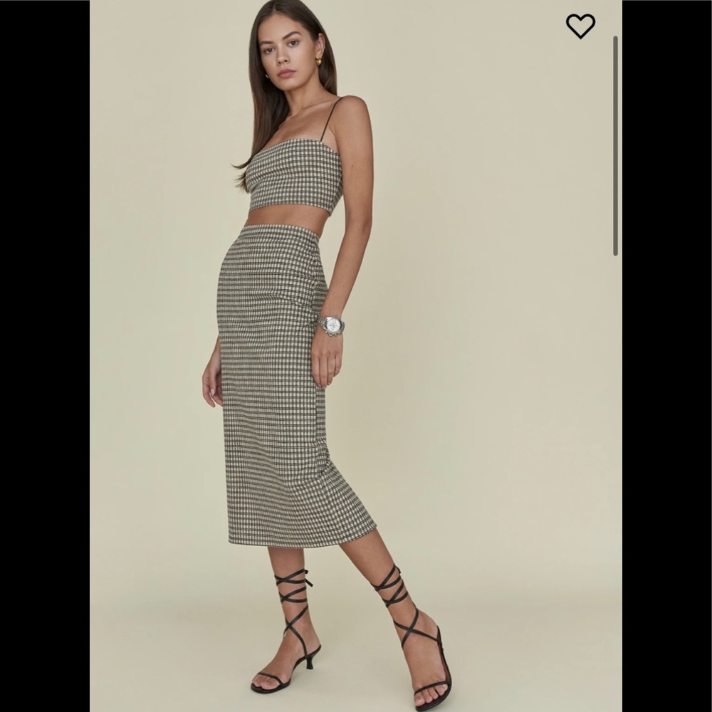 Reformation Callista Knit Two PieceColor: Beige Check